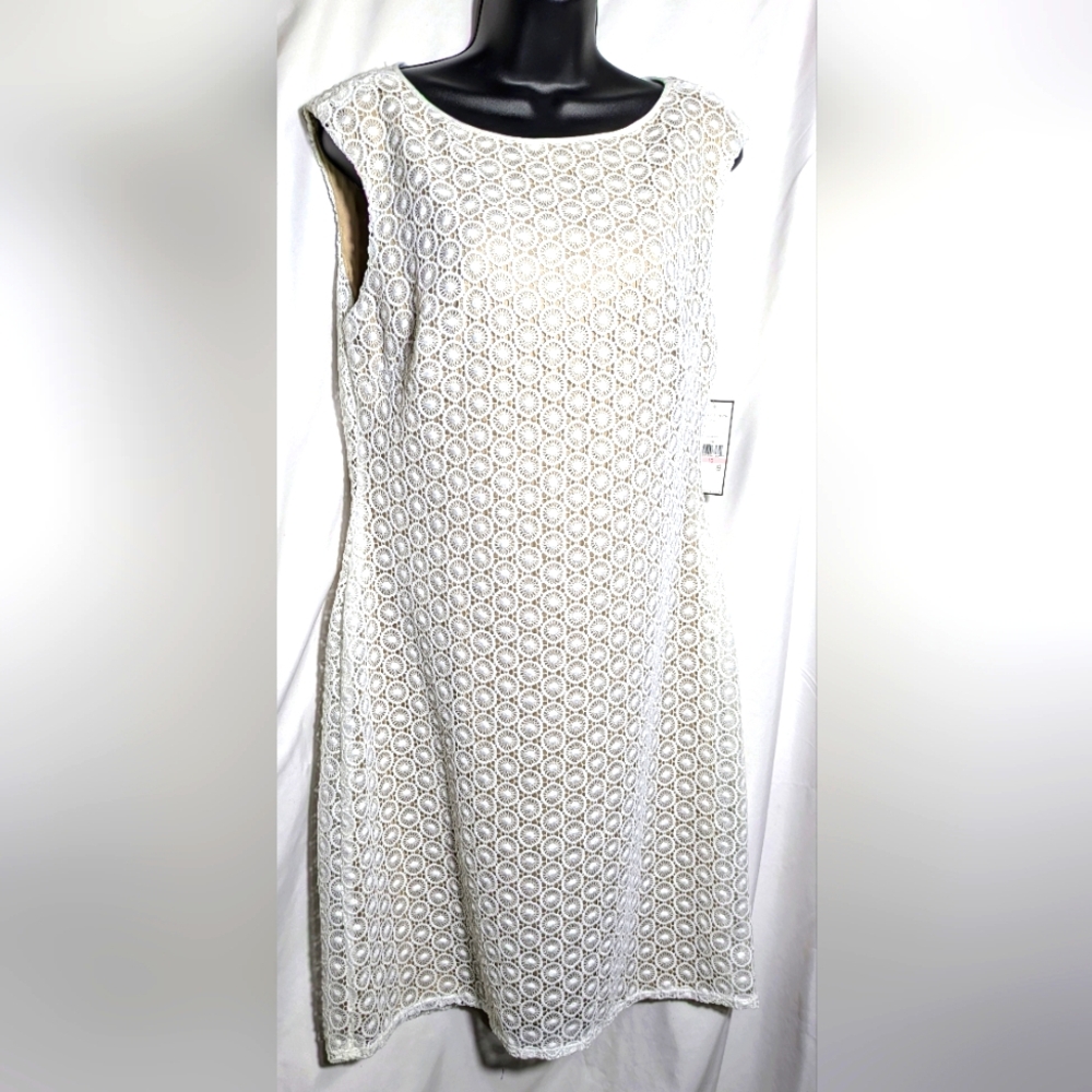 NWT Jessica Howard Cream Lace Shift Sleeveless Midi Dress | Size 10 - Picture 1 of 9